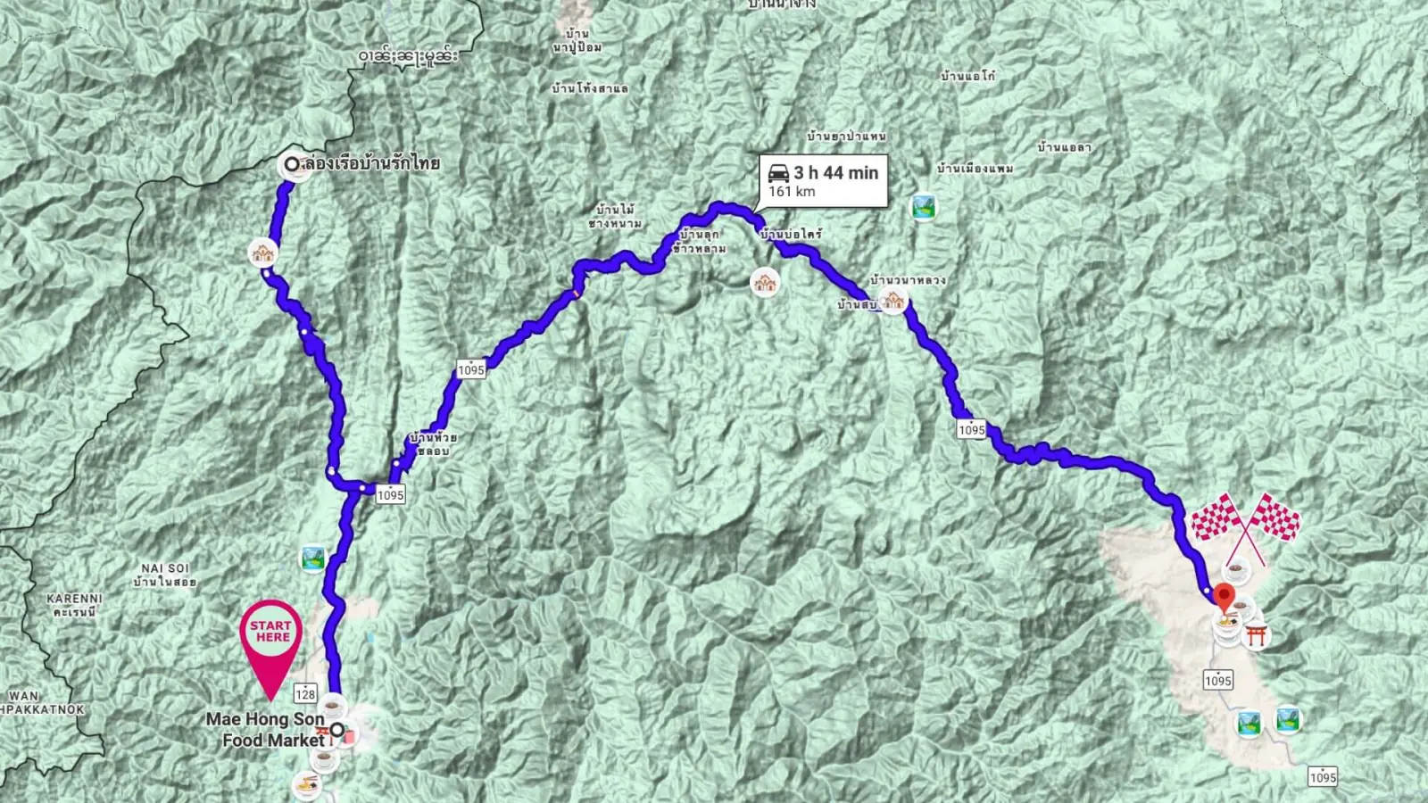 Map: Mae Hong Son to Pai on motorcycle