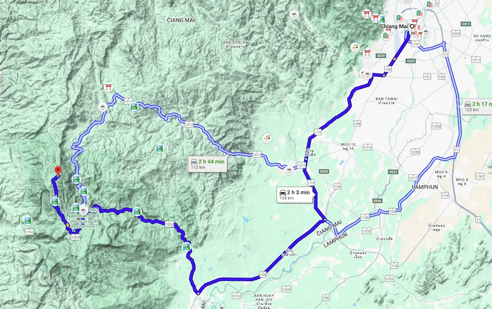 2 ways how to ride a motorcycle from Chiang Mai to Doi Inthanon