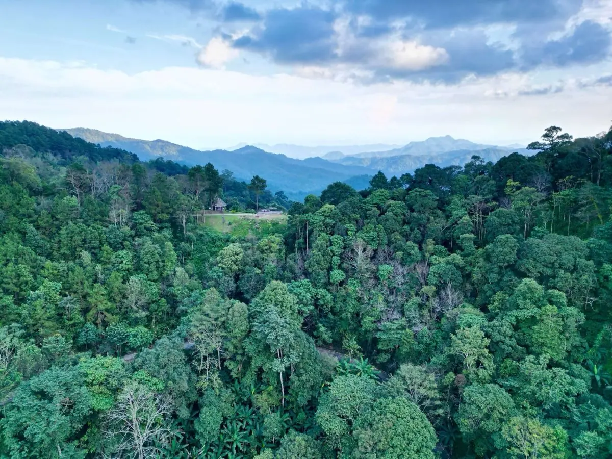 Drone view of the winding roads near Pai, Thailand