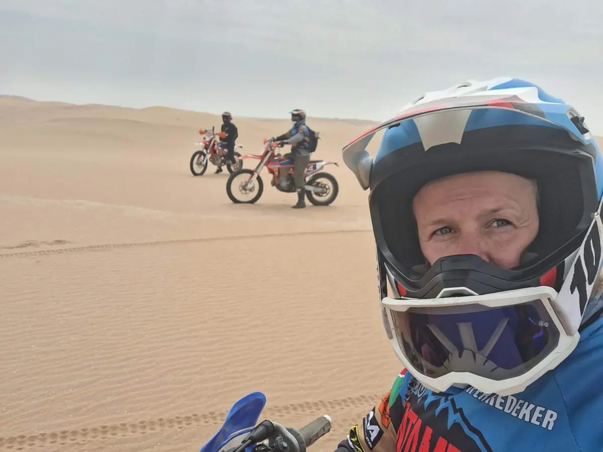 Motorcycle rider on the Namibia Female Riders Adventure