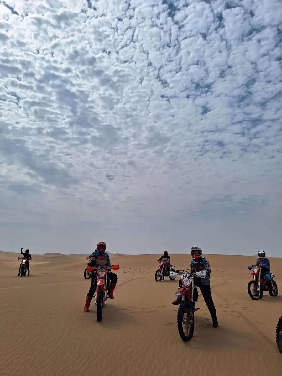 Female riders crossing Damaraland on the Namibia women-only motorcycle tour